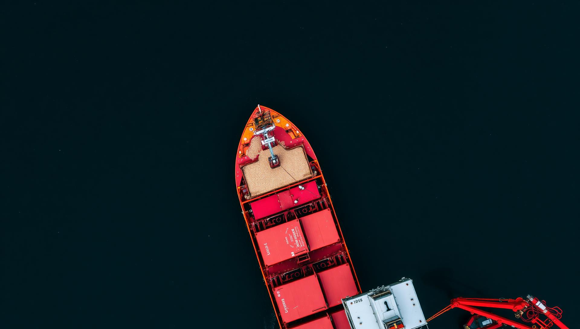 Aerial view of cargo ship at port